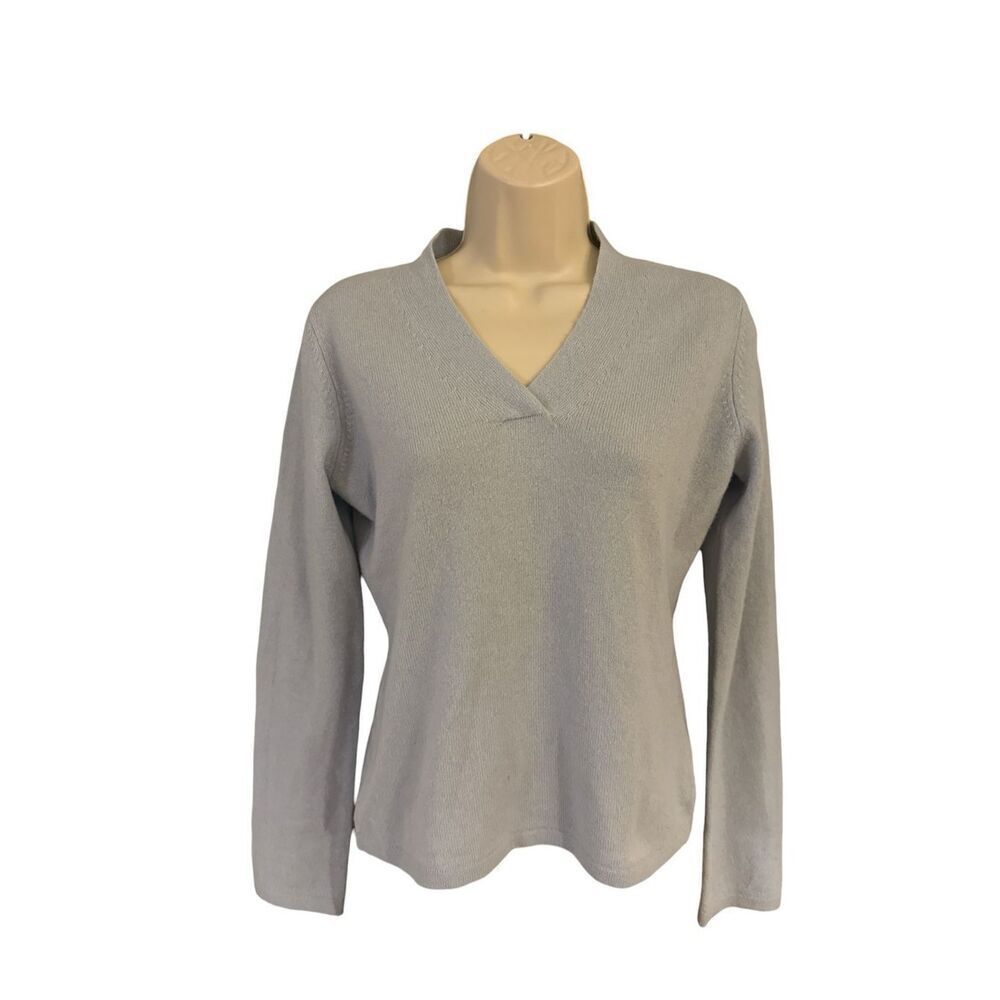 EVELYN GRACE 100% CASHMERE Light Blue V-NECK PULLOVER SWEATER SIZE Small